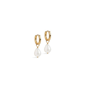 Enamel Significant Pearl Huggie Hoop Earrings, Gold