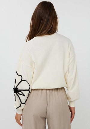 Esqualo Floral Outline Sweater, Cream