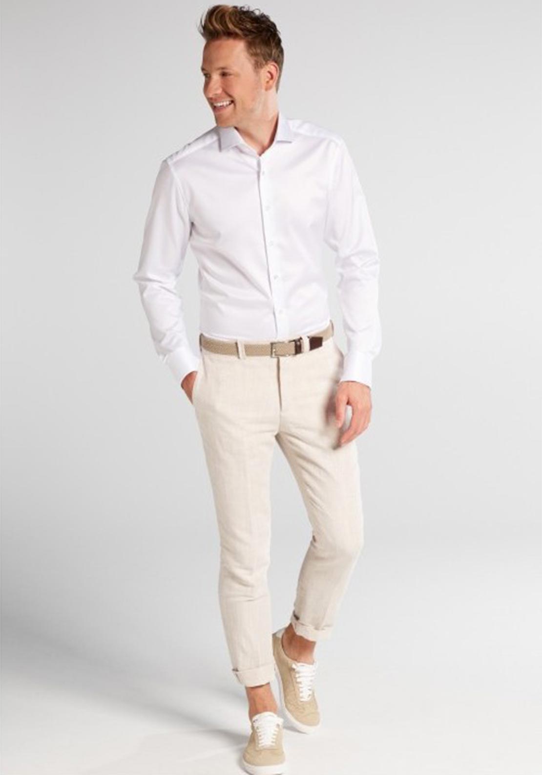 1863 by Eterna Plain Slim Fit Shirt, White