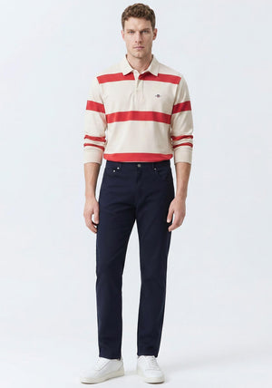 Gant Striped Heavy Rugger Rugby Shirt, Cream & Red