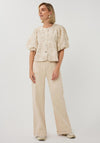 EsQualo Balloon Sleeve Beaded Detail Top, Beige
