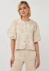 EsQualo Balloon Sleeve Beaded Detail Top, Beige