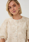 EsQualo Balloon Sleeve Beaded Detail Top, Beige