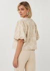 EsQualo Balloon Sleeve Beaded Detail Top, Beige