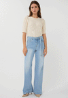 Esqualo Sequin Short Sleeve Knit Sweater, Cream
