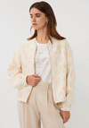 EsQualo Feather Print Zip Up Bomber Jacket, Cream