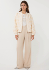 EsQualo Feather Print Zip Up Bomber Jacket, Cream