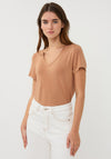 EsQualo V-Neck Rhinestone Detail T-Shirt, Tan