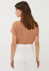 EsQualo V-Neck Rhinestone Detail T-Shirt, Tan
