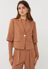 EsQualo Cropped With Button Closure Blazer, Tan