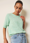 Esqualo Sequin Short Sleeve Knit Sweater, Mint Green