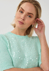 Esqualo Sequin Short Sleeve Knit Sweater, Mint Green