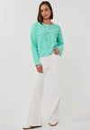 Esqualo Fringed Knit Button Cardigan, Mint Green