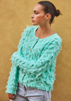 Esqualo Fringed Knit Button Cardigan, Mint Green