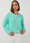 Esqualo Fringed Knit Button Cardigan, Mint Green