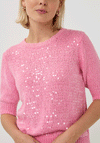 Esqualo Sequin Short Sleeve Knit Sweater, Pink