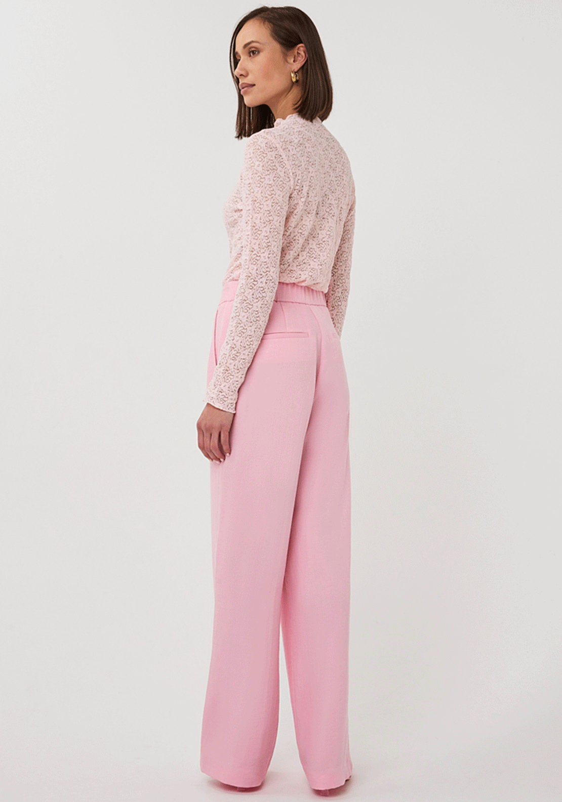 Esqualo Wide Leg Twill Trousers, Light Pink