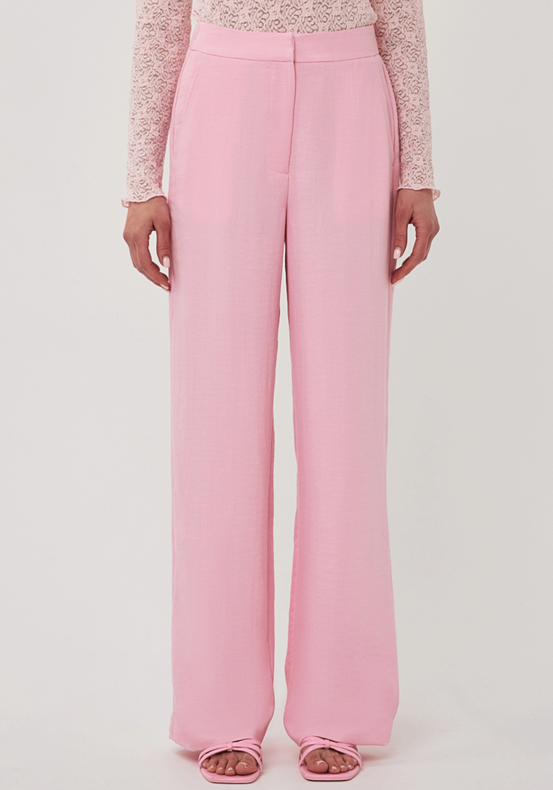 Esqualo Wide Leg Twill Trousers, Light Pink