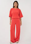EsQualo Casual Striped Elasticated Waist Trousers, Coral
