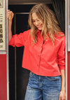 EsQualo Button Up Front Collared Shirt, Red