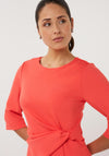 EsQualo Round Neck Tie Detail Midi Dress, Coral