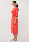 EsQualo Round Neck Tie Detail Midi Dress, Coral