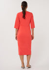 EsQualo Round Neck Tie Detail Midi Dress, Coral