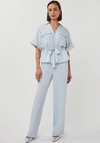 Esqualo Zip Front Belted Short Sleeve Shirt, Light Blue