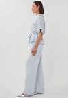 Esqualo Zip Front Belted Short Sleeve Shirt, Light Blue