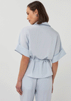 Esqualo Zip Front Belted Short Sleeve Shirt, Light Blue
