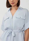 Esqualo Zip Front Belted Short Sleeve Shirt, Light Blue