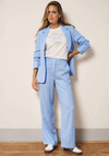 Esqualo Linen Wide Leg Striped Trousers, Blue