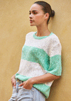 Esqualo Striped Sequin Short Sleeve Knit Sweater, Green