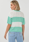 Esqualo Striped Sequin Short Sleeve Knit Sweater, Green