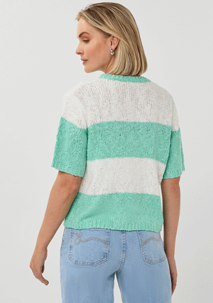 Esqualo Striped Sequin Short Sleeve Knit Sweater, Green