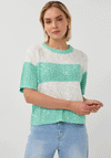 Esqualo Striped Sequin Short Sleeve Knit Sweater, Green