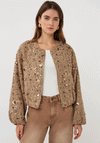 EsQualo Sequin Detail Zip Up Jacket, Light Brown Multi