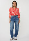 EsQualo V-Neck Geometric Print Blouse, Coral