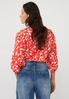 EsQualo V-Neck Geometric Print Blouse, Coral