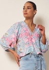Esqualo Floral V Neck Jersey Top, Blue Multi