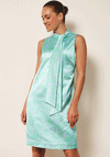 Esqualo Floral Satin Tie Neck Mini Dress, Green & Blue