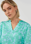 Esqualo Floral Satin V Neck Blouse, Green & Blue