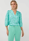 Esqualo Floral Satin V Neck Blouse, Green & Blue