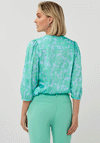 Esqualo Floral Satin V Neck Blouse, Green & Blue