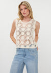 Esqualo Knitted Floral Detail Vest, Cream
