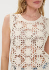 Esqualo Knitted Floral Detail Vest, Cream