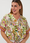 Esqualo Botanical Print V-Neck Blouse, Green Multi