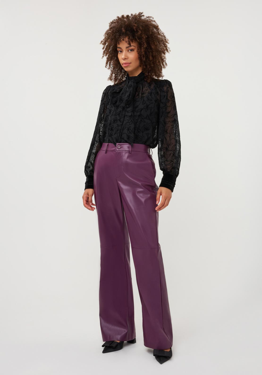 Esqualo Lace with Neck Scarf Detail Blouse, Black