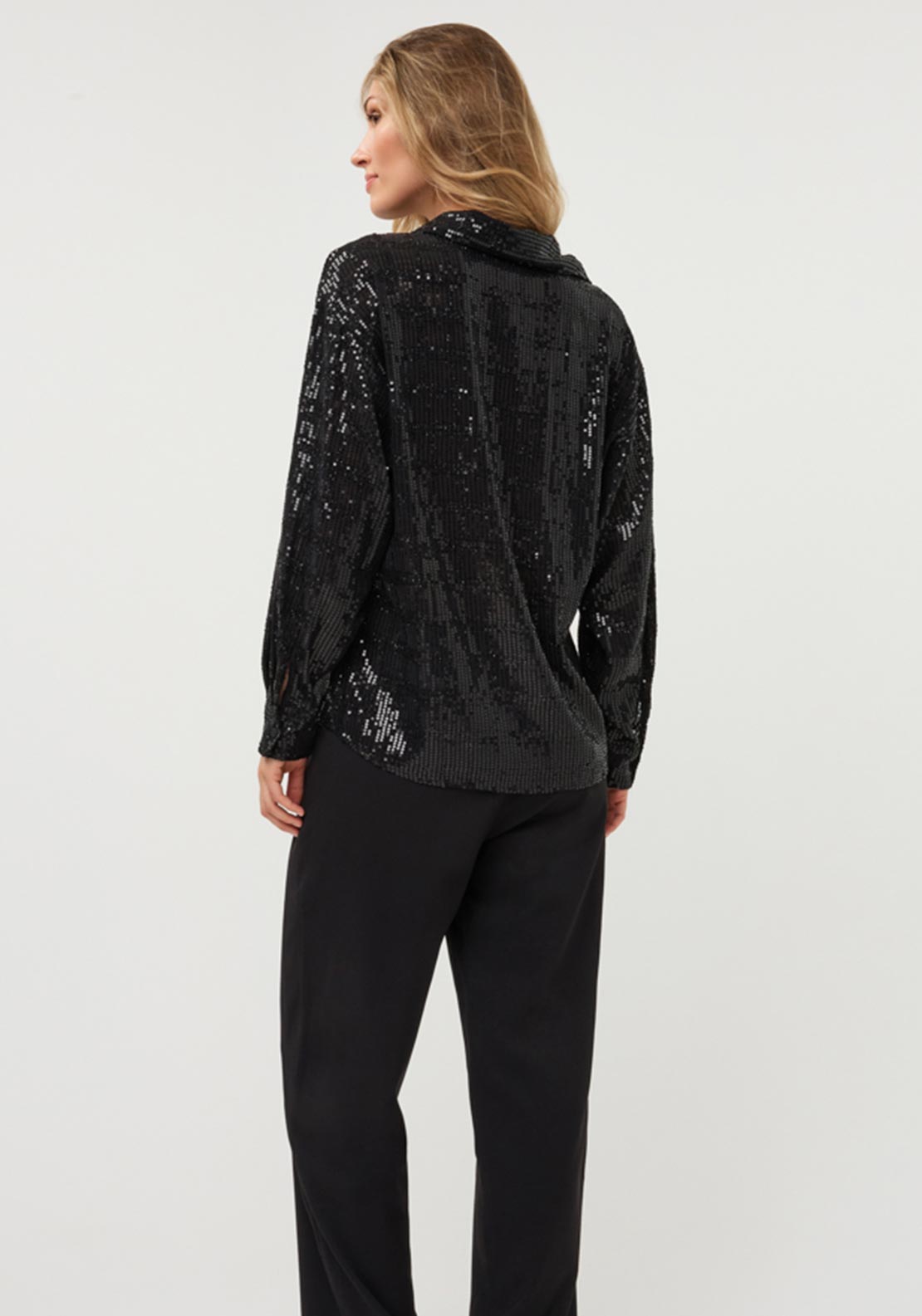 Esqualo Button Up Sequin Blouse, Black