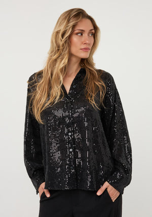 Esqualo Button Up Sequin Blouse, Black